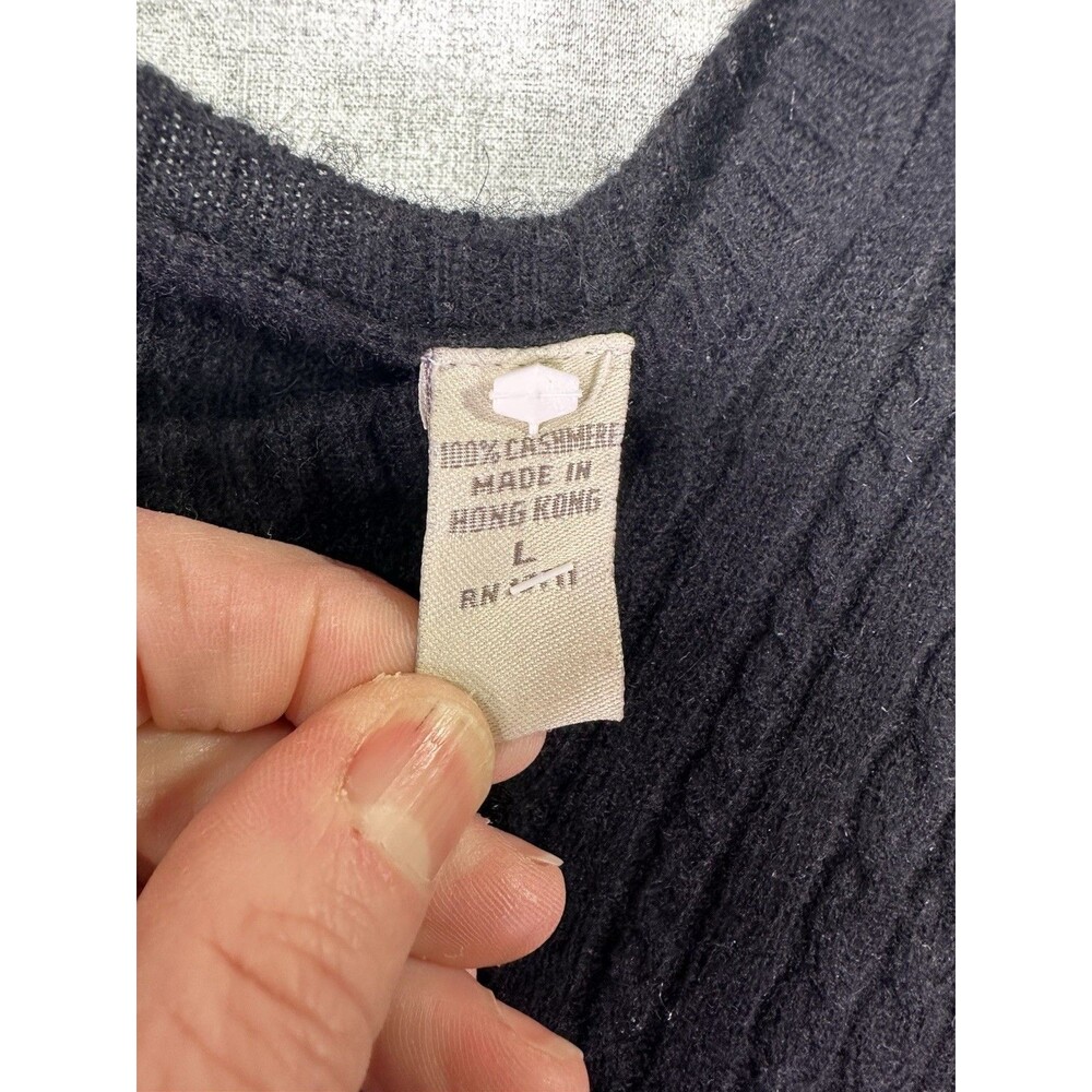 Valerie Stevens Black Cashmere Cable Knit Sweater Top Women Large Round Neck - Picture 6 of 7